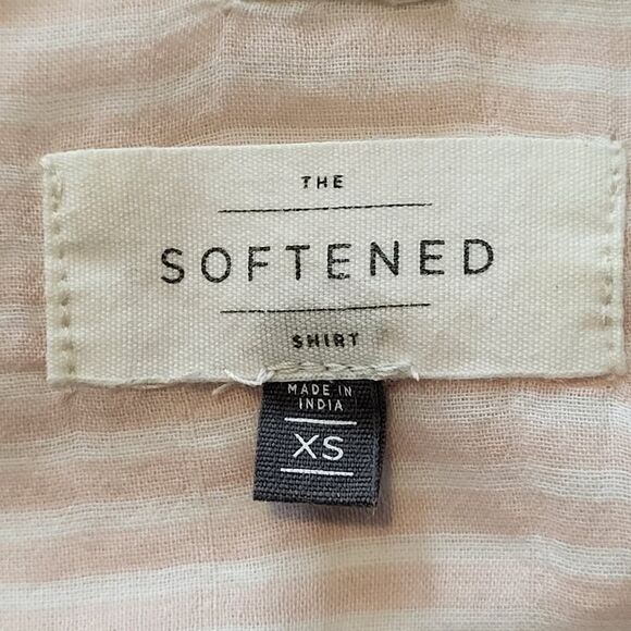 LOFT The Softened Shirt X-Small Crinkled Cotton Semi Sheer Pink White Stripes - Picture 2 of 13